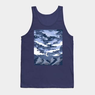 Blue cloudy sky above mountains with a crescent moon Tank Top